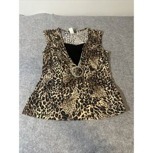 Vintage Y2K JTB Womens Med Babydoll Top Animal Print  Leopard Boho Indie  Artsy